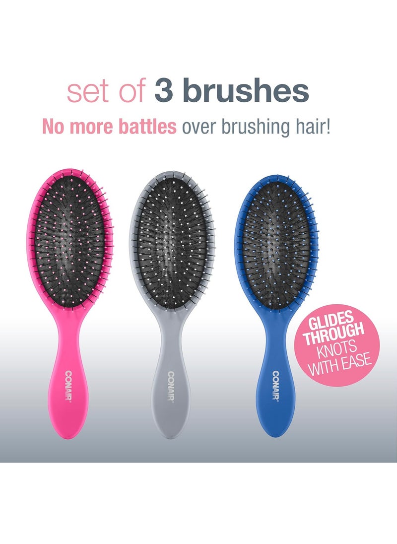 CONAIR - Conair Detangling Hair Brush 3PK - For wet and dry hair - Ideal for all hair types - curly hair brush - hair brushes for women - detangler brush - hair brushes for women - Blue, Pink, Gray Assorted - Image 1