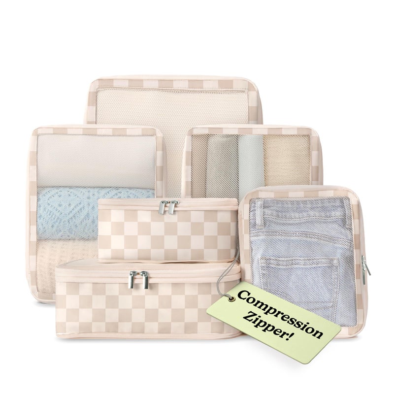 Vandel Space-Saving Compression Packing Cubes for Women, Men, 6-Pack Compressible Carry On Suit Case Organizer Luggage Packing Cubes for Travel Compression Organizer Bags for Luggage, Suitcase Cube - Image 1