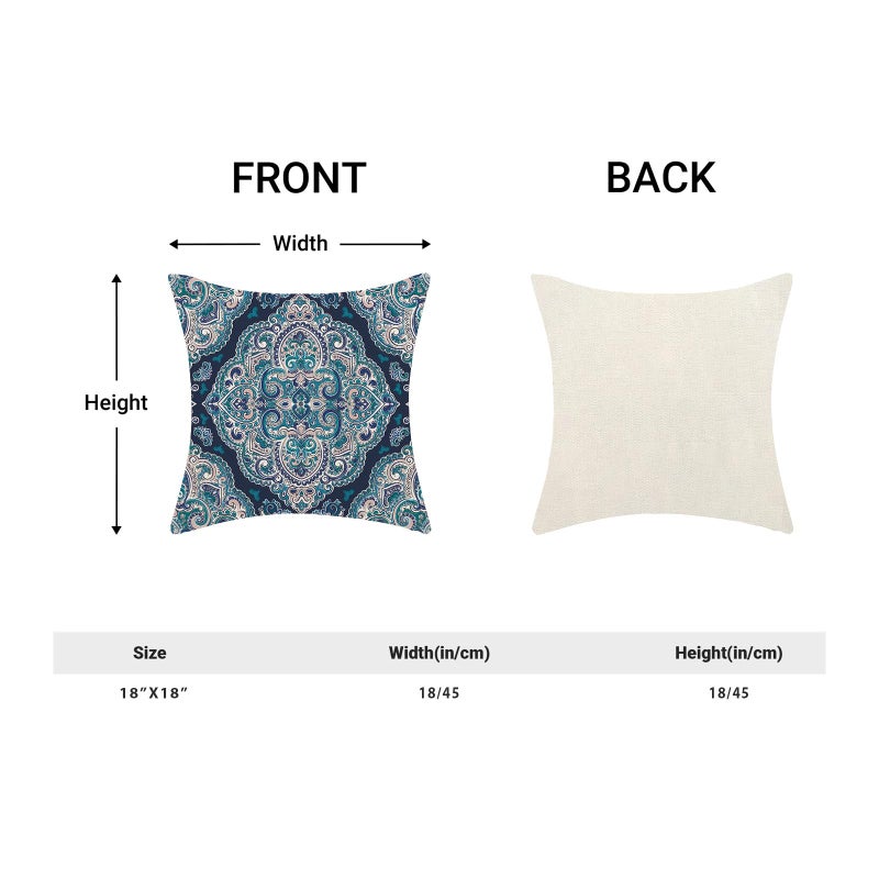AEIOAE Navy Blue Boho Pillow Covers 18x18 Inch Set of 2 Aqua Teal Carpet Pattern Throw Pillows Case Ethnic Design Retro Outdoor Decorative Square Linen Farmhouse Decor Cushion Covers for Sofa Couch - Image 5