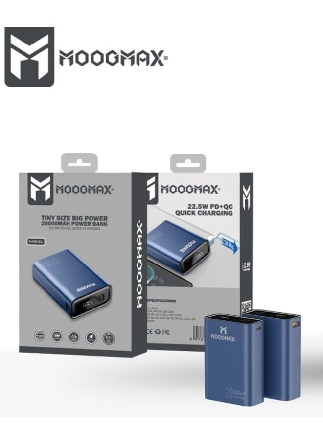 MOOG MAX MINI POWER BANK WITH A CAPACITY OF 20000 MAH
EQUIPPED WITH A DIGITAL SCREEN AND TWO PD AND USB PORTS
BLUE COLOR - Image 1