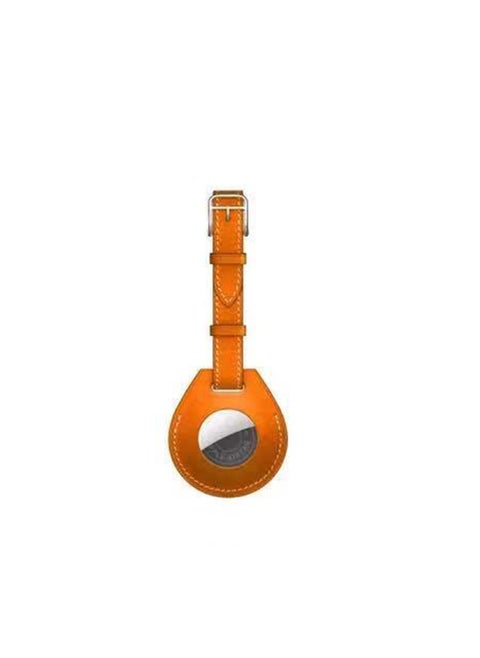 Suitable For Apple AirTag Protective Case Cowhide Protective Case Leather Keychain Anti-loss Hook All-inclusive Protective Case-Color:C Section Orange-Applicable Model:airtag Protective Sleeve