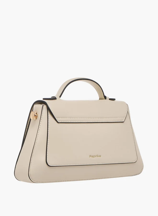 Paprika Solid Satchel Bag with Button Closure