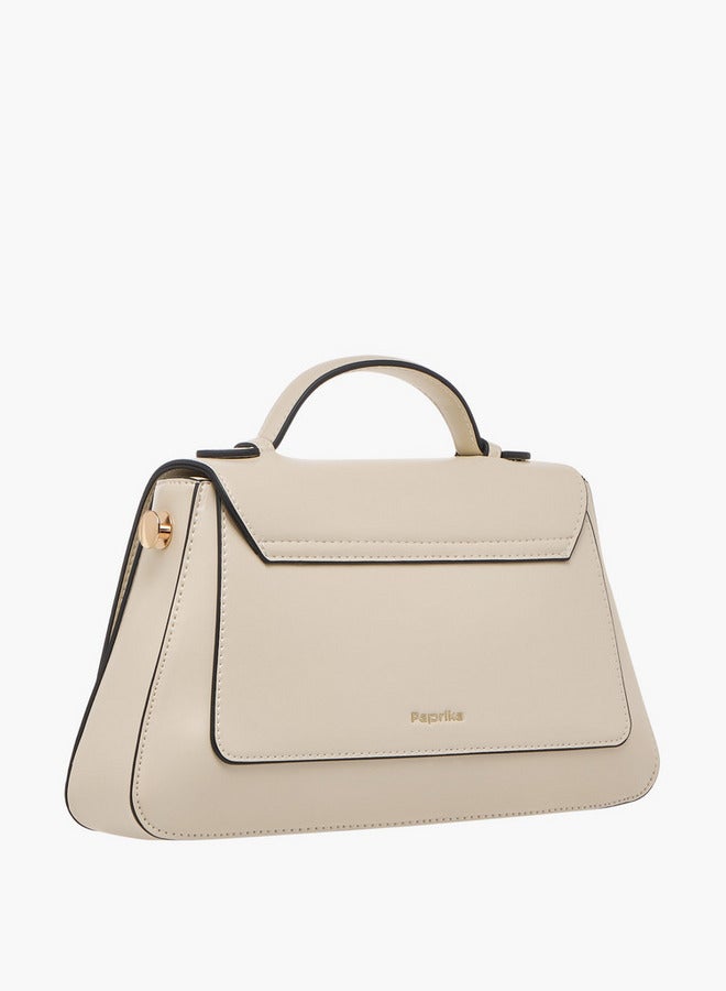 Paprika Solid Satchel Bag with Button Closure - Image 4