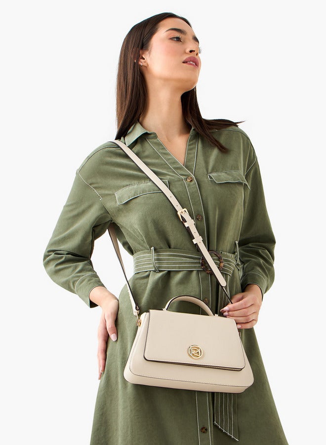 Paprika Solid Satchel Bag with Button Closure - Image 2