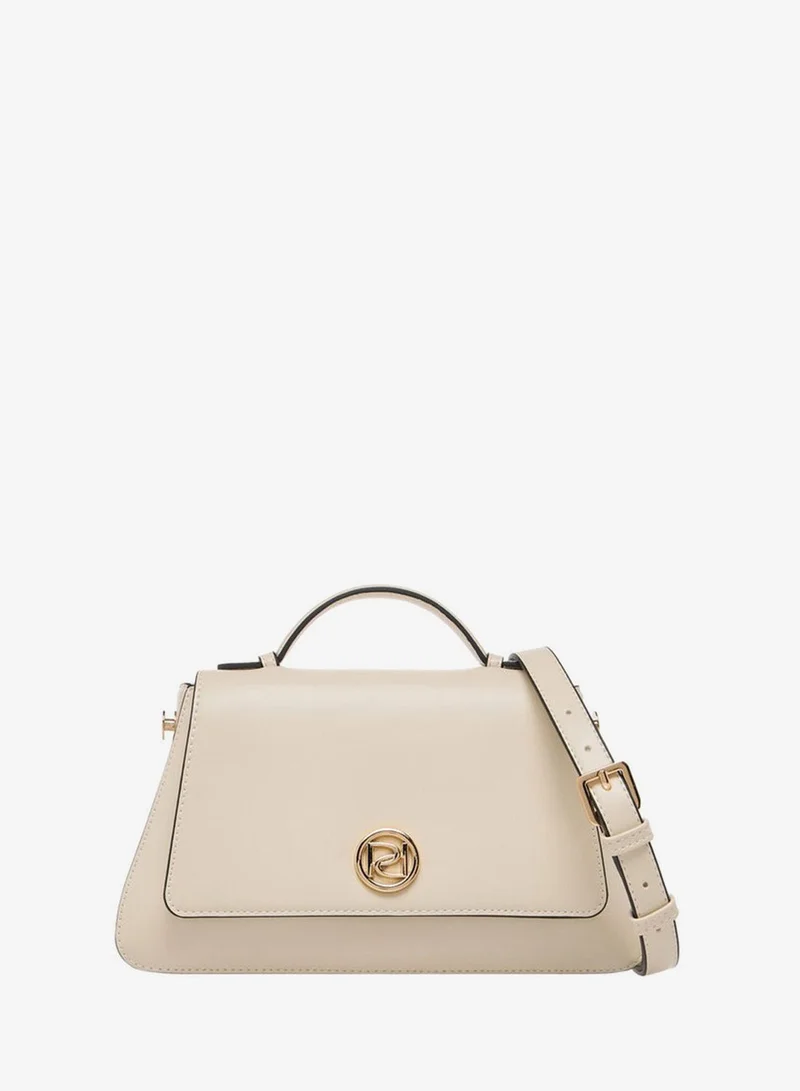 Solid Satchel Bag with Button Closure