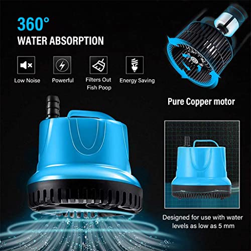 Qpets® 1800L/H Submersible Water Fountain Pump, Mini Aquarium Air Pump for Pond, 25W Power Large Water Pump for Fountain, Water Circulation Pumps with Suction Cup Bottom for Fish Garden - Image 4