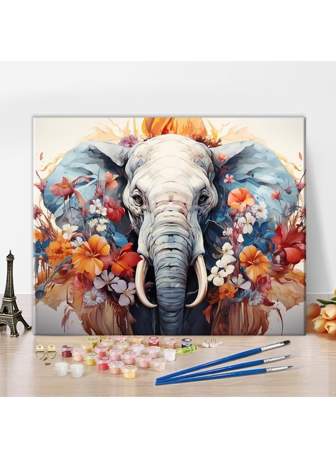 Home Trove Tumovo Diy Paint By Numbers For Adults Beginner, Elephants Easy Paint By Numbers For Beginner, Colored Flowers Watercolor Paint By Number For Home Wall Decor 16" Wx20 H Inchï¼ˆFramelessï¼‰  - Image 1