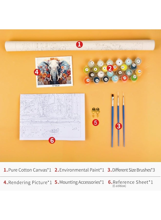 Home Trove Tumovo Diy Paint By Numbers For Adults Beginner, Elephants Easy Paint By Numbers For Beginner, Colored Flowers Watercolor Paint By Number For Home Wall Decor 16" Wx20 H Inchï¼ˆFramelessï¼‰  - Image 3