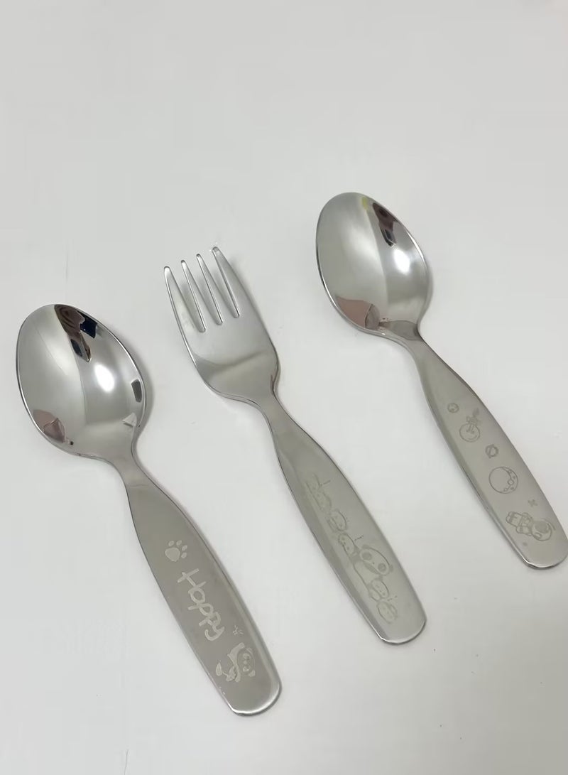 3 PCS الكرتون لطيف الفولاذ المقاوم للصدأ ملعقات وشوكات ، لطيف طويل التعامل مع الملعقات المنزلية ، حساء الأطفال والحلويات ، ملعقات الأطفال والشووك - Image 3