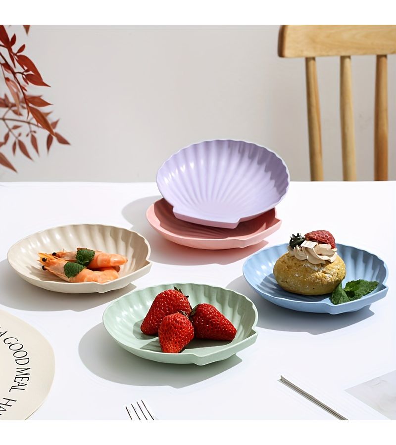 5 Pcs Beige Shell Shaped Plates 6 Inch Dessert Cake Lunch Dinner - Image 2