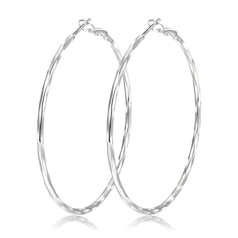 EXGOX Large Silver Hoop Earrings - Diamond-Cut Sterling Silver Hoops - Hypoallergenic - Lightweight Oversize 30/40/50/60/70MM - Image 1