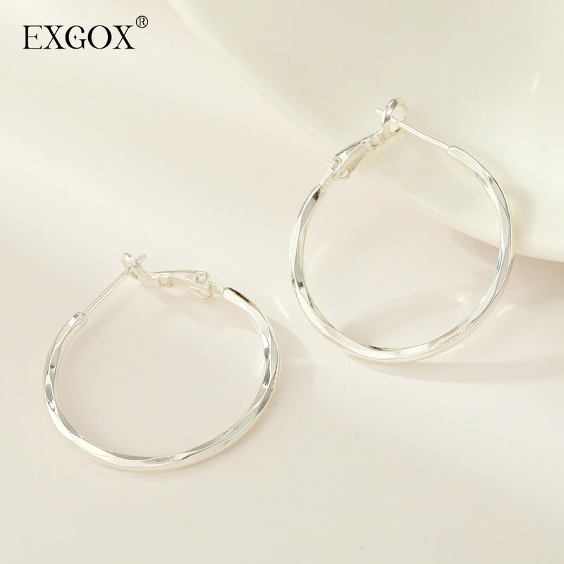 EXGOX Large Silver Hoop Earrings - Diamond-Cut Sterling Silver Hoops - Hypoallergenic - Lightweight Oversize 30/40/50/60/70MM - Image 5