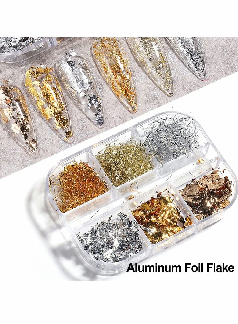 KASTWAVE Nail Art Foil Flakes, 6 Colors Nail Foil Flakes Glitters, Foil Nail Chip Glitter Mixed Color Nail Foil Paillette 3D Glitter Decoration DIY Design Accessories for Nail DIY/Makeup/Graft/Nail Art - Image 3
