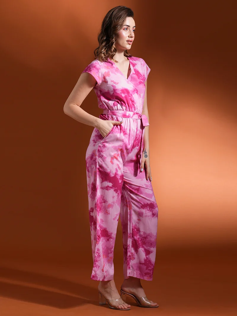 globus Women Printed V-Neck Basic Jumpsuit