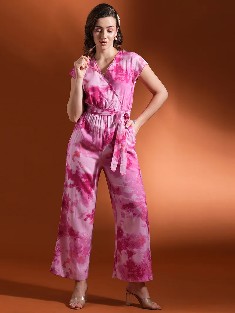 globus Women Printed V-Neck Basic Jumpsuit