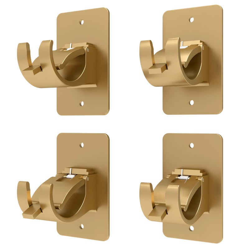 Wabboreq 4 Pieces Self Adhesive Curtain Rod Bracket Universal Plastic Curtain Rod Holders, No Drill Curtain Rod Brackets Curtain Rod Hooks for Bathroom, Bedroom, Livingroom, Kitchen (Gold) - Image 1
