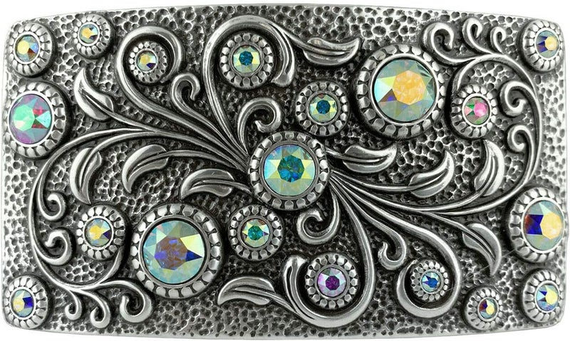 Belts.com HA0850 Rhinestone Crystal Belt Buckle Antique/Brass Rectangle Floral Engraved Buckle - Image 1