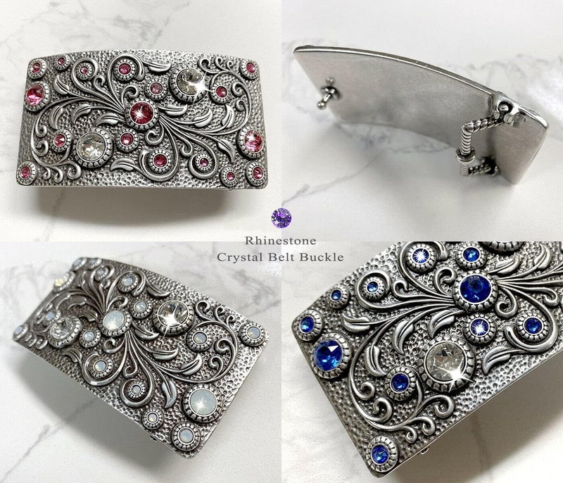 Belts.com HA0850 Rhinestone Crystal Belt Buckle Antique/Brass Rectangle Floral Engraved Buckle - Image 2