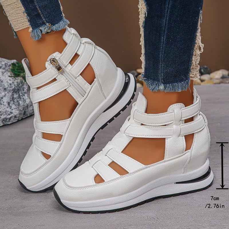 Women's Hollow Out Breathable Platform Wedge Trainer Sandals with Side Zipper - Image 4