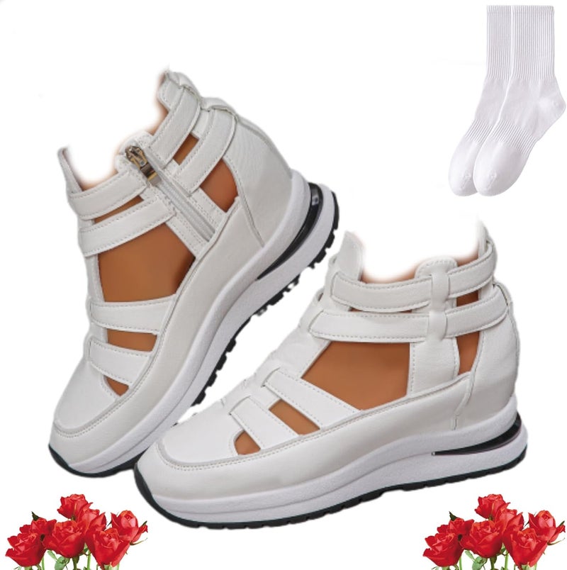 Women's Hollow Out Breathable Platform Wedge Trainer Sandals with Side Zipper - Image 1