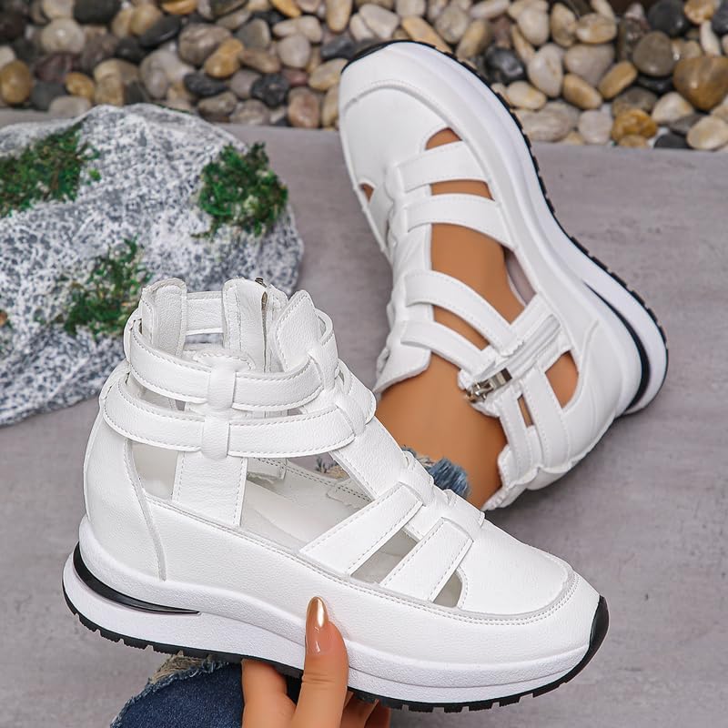 Women's Hollow Out Breathable Platform Wedge Trainer Sandals with Side Zipper - Image 3