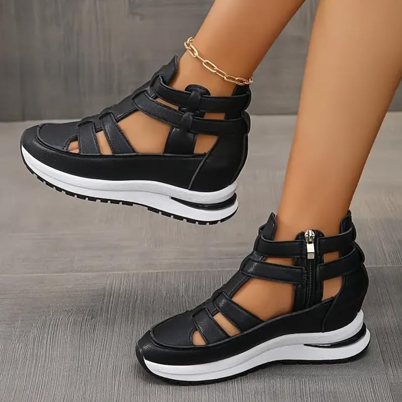 Women's Hollow Out Breathable Platform Wedge Trainer Sandals with Side Zipper - Image 2