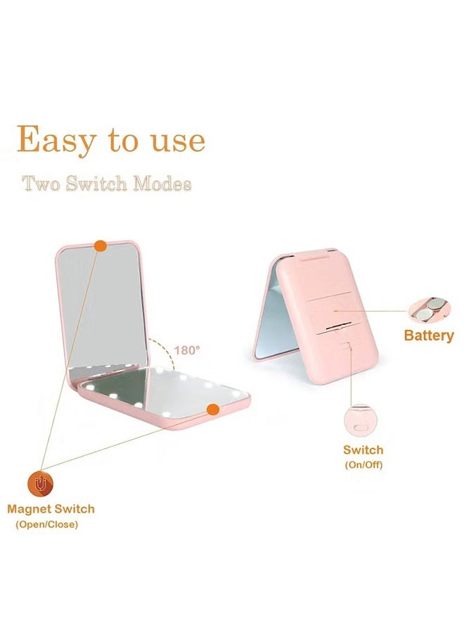 هابي دي مرآة جيب، بحجم تكبير 1X/3X، مرآة مكياج مضغوطة للسفر مزودة بإضاءة، مزدوجة الجوانب، محمولة، قابلة للطي، يديوية (وردية) - Image 5
