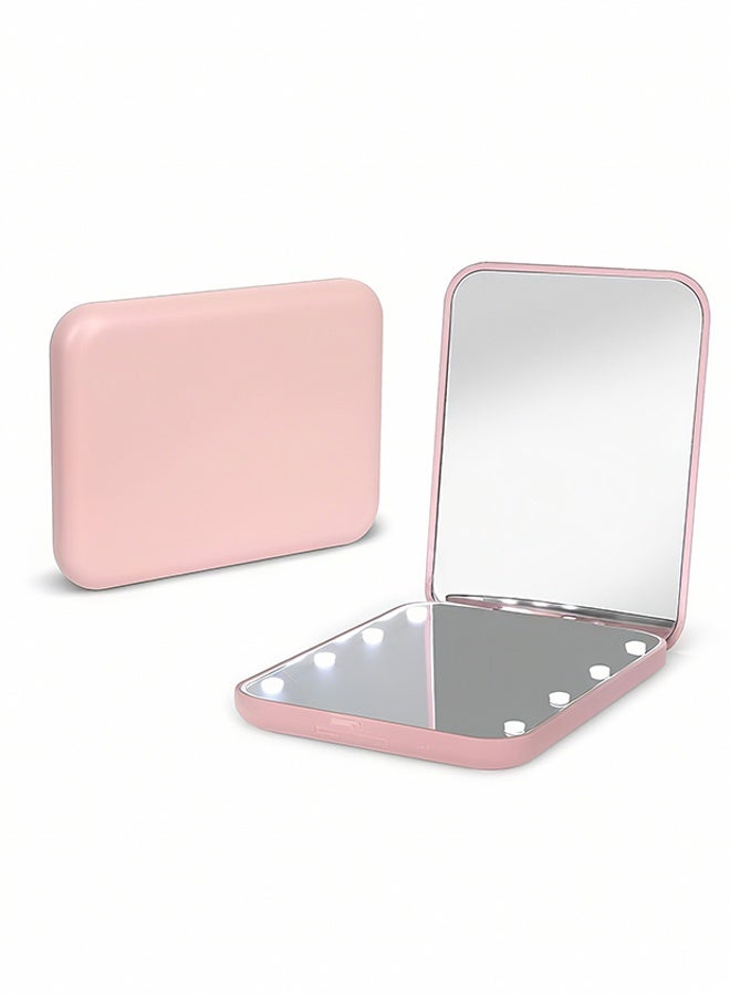 هابي دي مرآة جيب، بحجم تكبير 1X/3X، مرآة مكياج مضغوطة للسفر مزودة بإضاءة، مزدوجة الجوانب، محمولة، قابلة للطي، يديوية (وردية) - Image 1