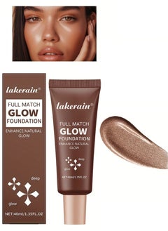 lakerain Full Match Glow Foundation Enhance Natural Glow Liquid Foundation Highlighter Makeup for Face and Body Moisturize High Coverage Long Lasting Highlighter Foundation Cream 40ml Deep 04  - Image 1