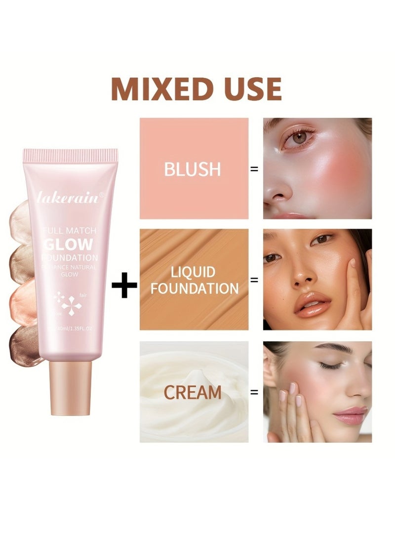 Full Match Glow Foundation Enhance Natural Glow Liquid Foundation Highlighter Makeup for Face and Body Moisturize High Coverage Long Lasting Highlighter Foundation Cream 40ml Deep 04