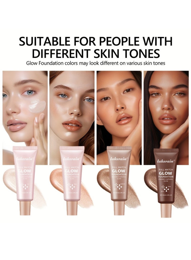Full Match Glow Foundation Enhance Natural Glow Liquid Foundation Highlighter Makeup for Face and Body Moisturize High Coverage Long Lasting Highlighter Foundation Cream 40ml Deep 04