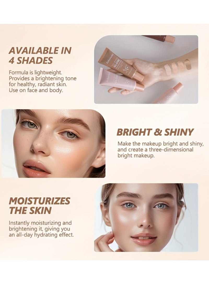 Full Match Glow Foundation Enhance Natural Glow Liquid Foundation Highlighter Makeup for Face and Body Moisturize High Coverage Long Lasting Highlighter Foundation Cream 40ml Deep 04