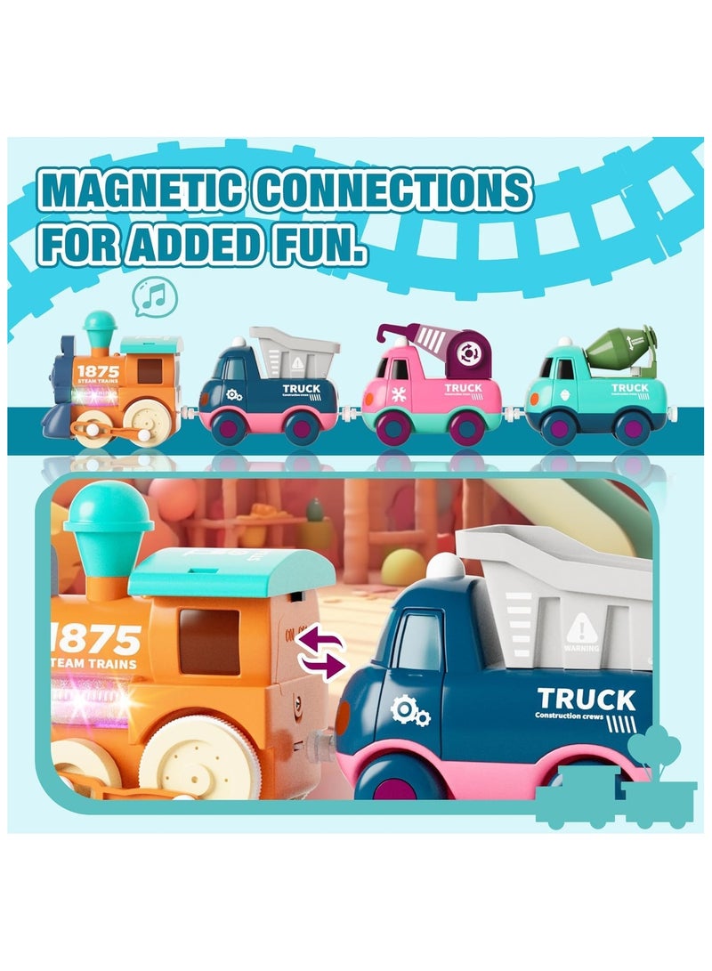 Soofam Train Set for Toddlers, Kids Train Set w/Music, Lights & Train Tracks,Magnetic Train Toys for Toddlers,4pcs Trucks Toy Train for 3+ Boys and Girls - Image 3