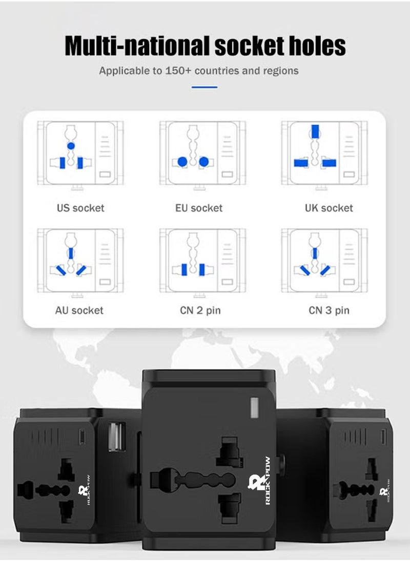 Rock Pow Worldwide Universal Travel Adapter Plug Converter Charger Outlet with 2.4A Dual USB-A,1500W Multifunctional International Power Adapter Wall Charger with Child Safety Door,Global AC Outlet  - Image 3