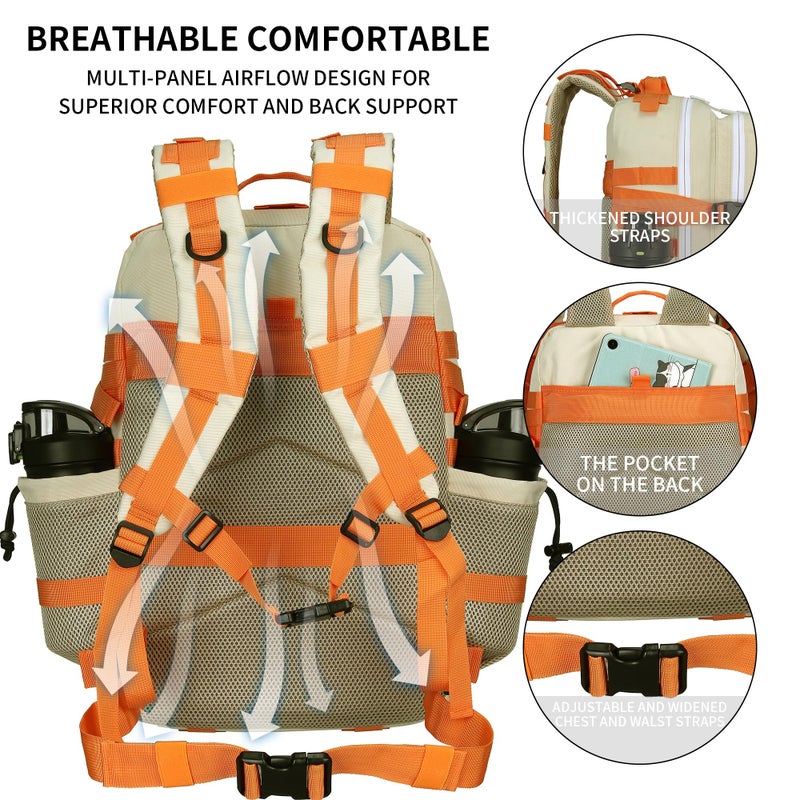W WINTMING Military Tactical Backpack 45L/25L 3 Day Assault Pack Molle Daypack Hiking Backpack for Men and Women (Beige-Yellow, 45L) - Image 3