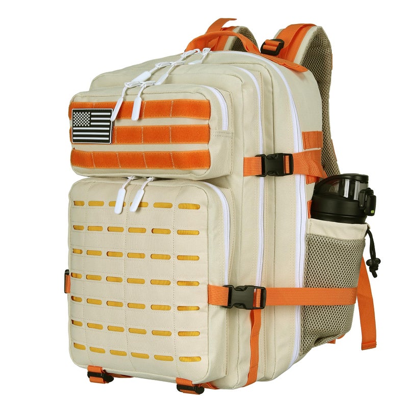 W WINTMING Military Tactical Backpack 45L/25L 3 Day Assault Pack Molle Daypack Hiking Backpack for Men and Women (Beige-Yellow, 45L) - Image 1