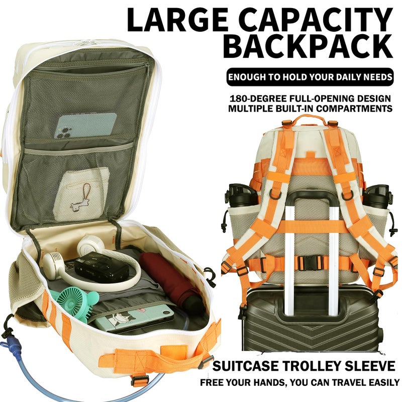 W WINTMING Military Tactical Backpack 45L/25L 3 Day Assault Pack Molle Daypack Hiking Backpack for Men and Women (Beige-Yellow, 45L) - Image 5