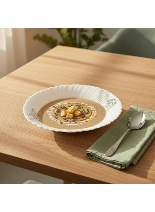 AKDC 9 Inch Opalware Soup Plate with Decorative Leaf Design, White - Image 3