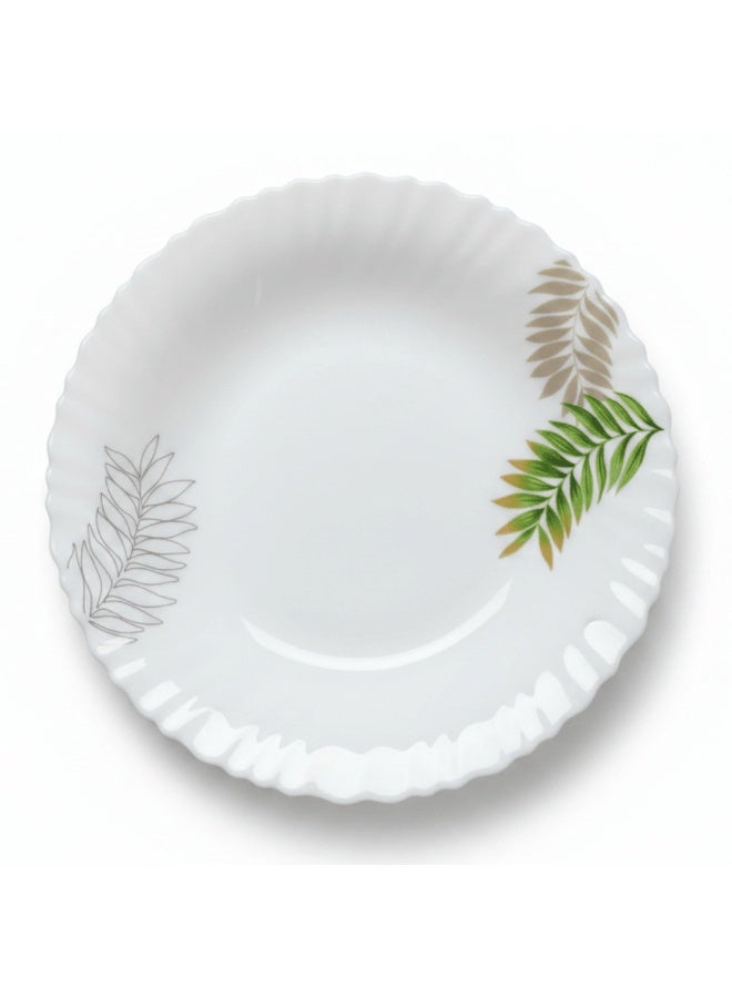 AKDC 9 Inch Opalware Soup Plate with Decorative Leaf Design, White - Image 1