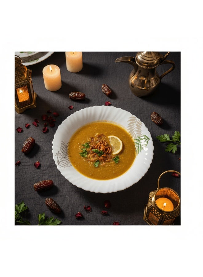 AKDC 9 Inch Opalware Soup Plate with Decorative Leaf Design, White - Image 2