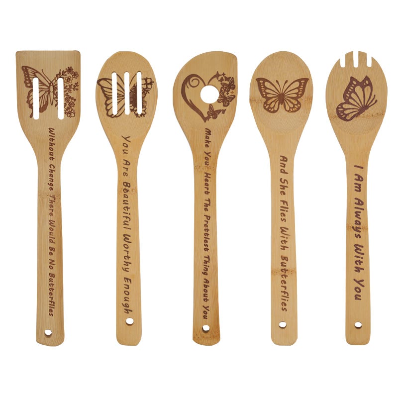 Butterfly Wooden Cooking Spoons Set of 5Butterfly GiftButterfly Lovers GiftsButterfly Kitchen DecorBamboo Cooking Spoons Farmhouse Housewarming Wedding Mom Cooking House Closing Fathers Day Gift