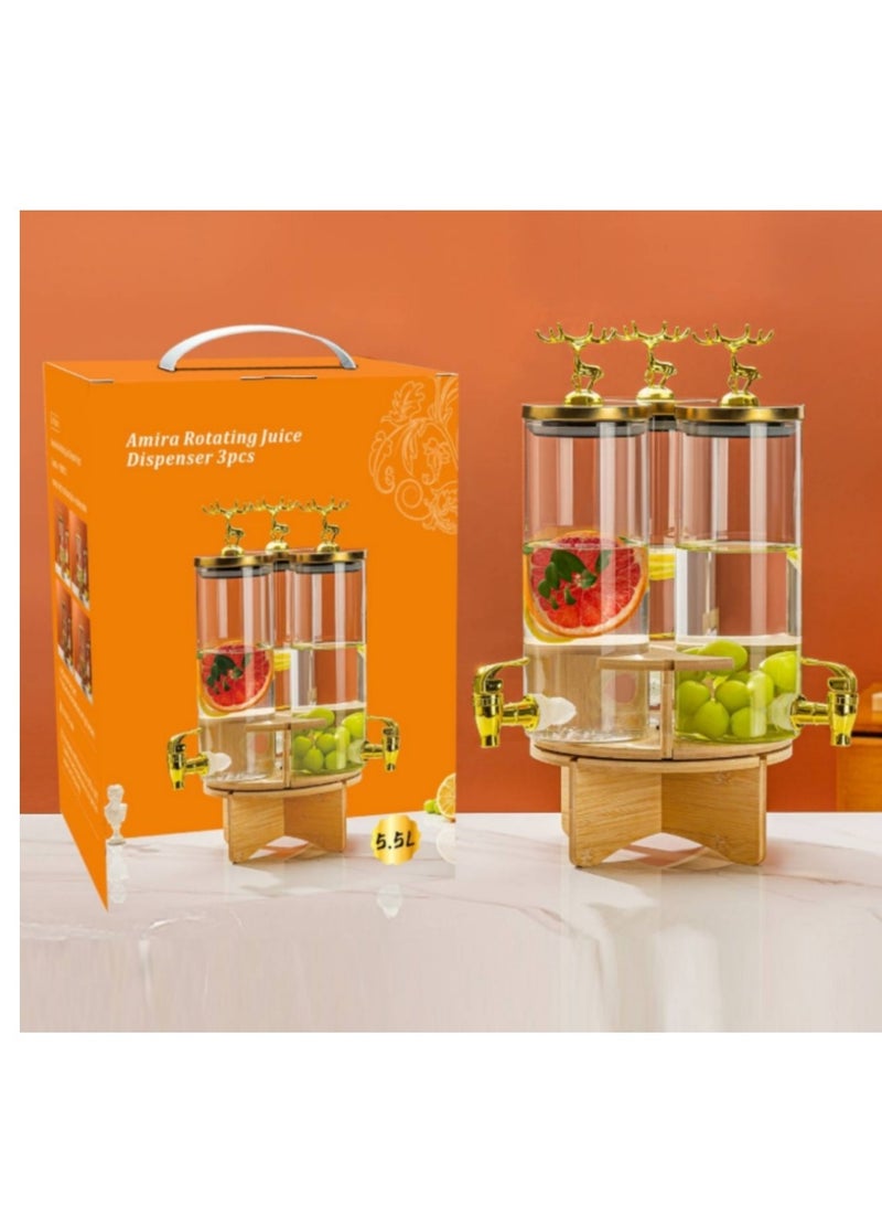 Rotating Juice Dispencer 3PCS Beverage Dispenser with Stand 5.5L, Golden Lid and Spigot, Leak-Proof Transparent Beverage Dispenser, Ideal for Lemonade, Juice, Tea, and Party Drinks  - Image 1