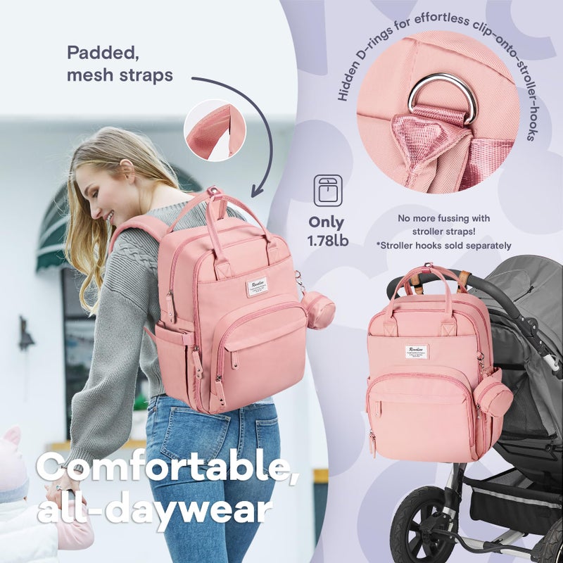 RUVALINO Diaper Bag Backpack, Multifunction Travel Back Pack for Girls, Maternity Baby Changing Bags with Changing Pad for Mom, Large Capacity, Waterproof and Stylish, Pink - Image 5
