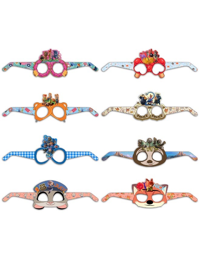 8-Piece Zootopia Paper Party Glasses Set - Cartoon Animal Photo Booth Props for Kids - Image 3