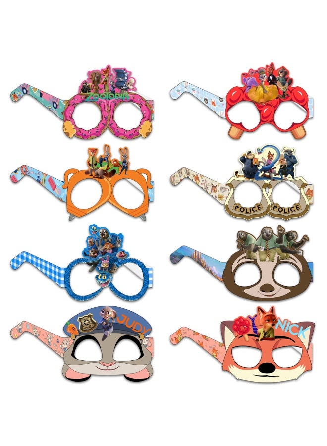 8-Piece Zootopia Paper Party Glasses Set - Cartoon Animal Photo Booth Props for Kids - Image 1