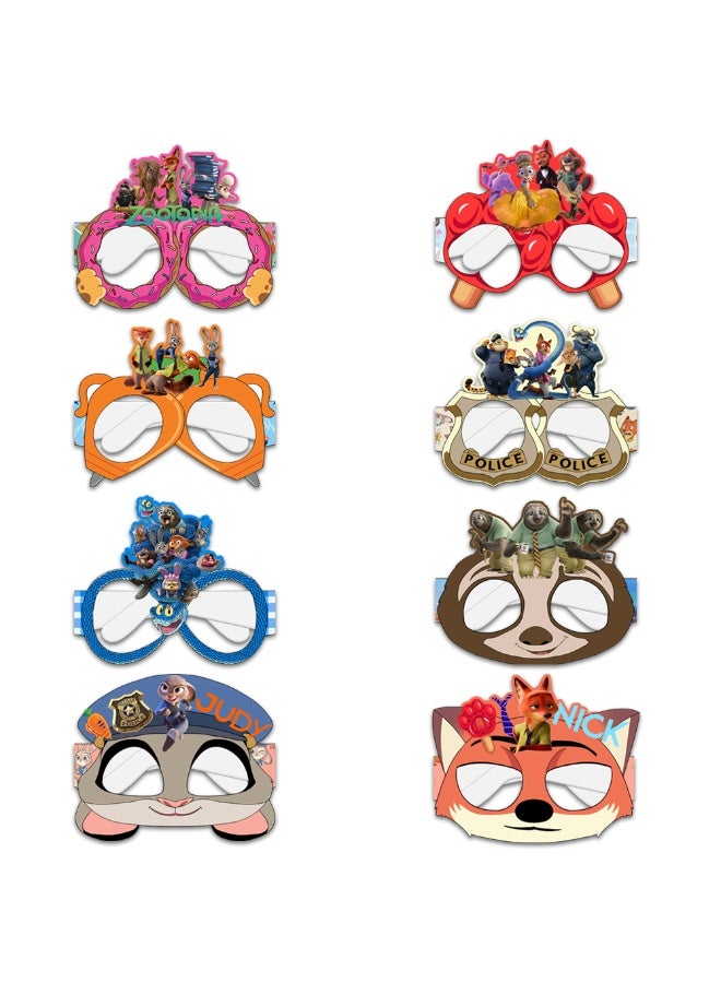 8-Piece Zootopia Paper Party Glasses Set - Cartoon Animal Photo Booth Props for Kids - Image 2