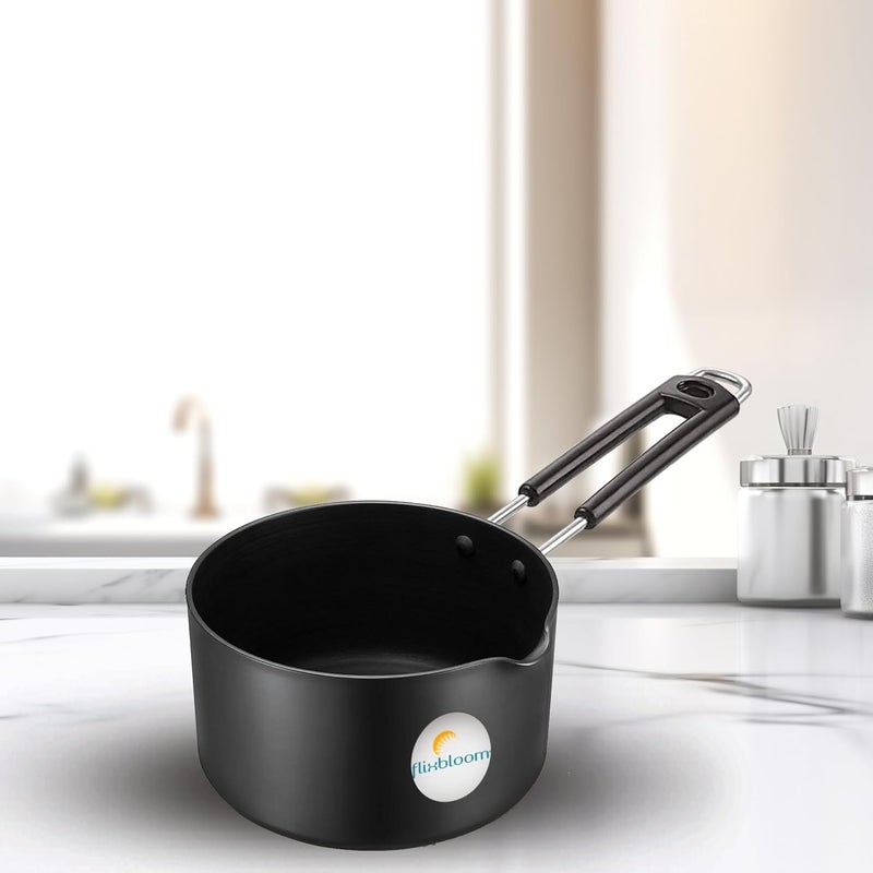 Flixbloom Urban Kitchen Black Hard Anodised Thick Induction Base Bottom LPG Friendly Deep Cooking Utensil Cookware Saucepan for TeaCoffeeMilkWater Boil 4 Litre - Image 1
