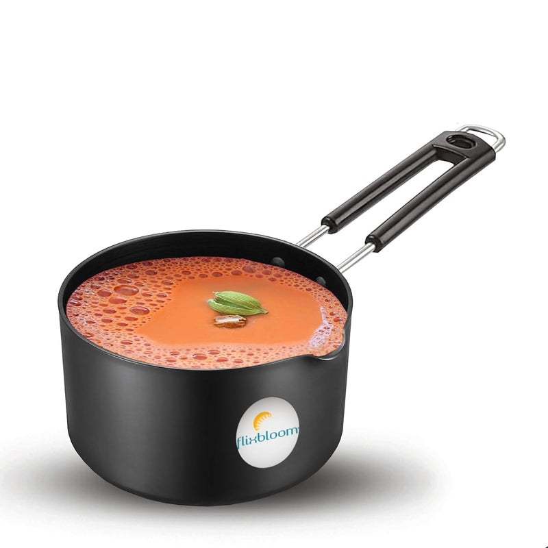 Flixbloom Urban Kitchen Black Hard Anodised Thick Induction Base Bottom LPG Friendly Deep Cooking Utensil Cookware Saucepan for TeaCoffeeMilkWater Boil 4 Litre - Image 3