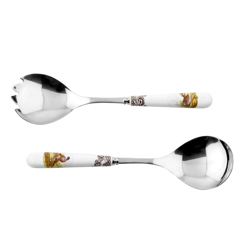 Spode Woodland Salad Servers – 10 Inch Porcelain & Steel Set Featuring Pheasant, Quail, Pintail & Duck Motifs – Elegant Game Bird Design, Hand Wash Only, Ideal for Seasonal Entertaining - Image 5