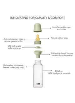 BIBS Pack Of 1 Baby Bottle Round Nipple Latex 270 Ml Medium Flow, Sage, 2 Months +  - Image 2